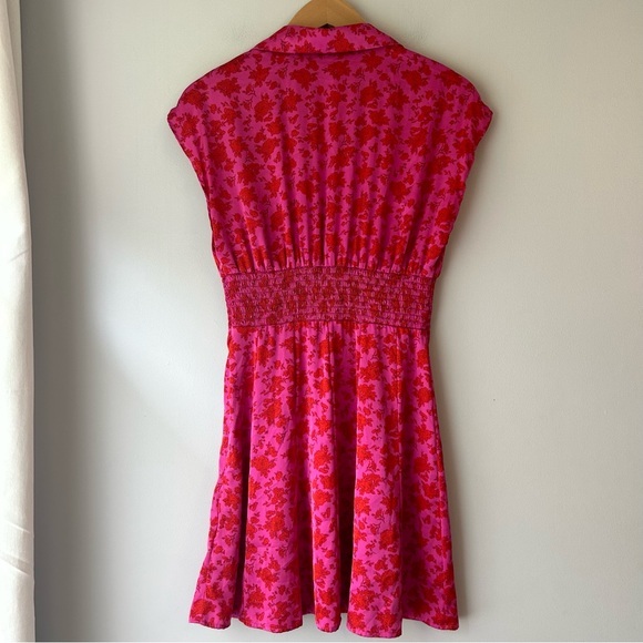 Zara Pink‎ Red Floral Satin Mini Dress - Picture 3 of 7